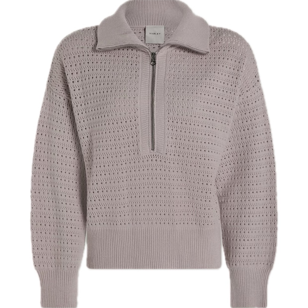 NWT Varley Darla Open Weave Half-Zip Knit Sweater Lilac Marble Small